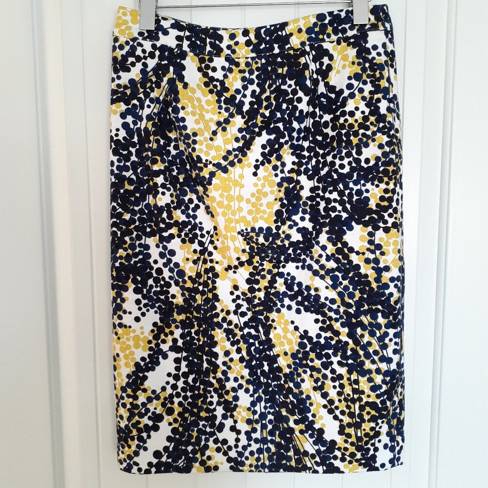 Boden Martha Cotton Pencil Skirt Mimosa Wisteria Blue Black Yellow Size 6L TALL
